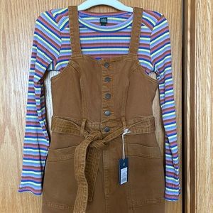 NWT- Universal Thread Tie- Front Denim Overalls Brown